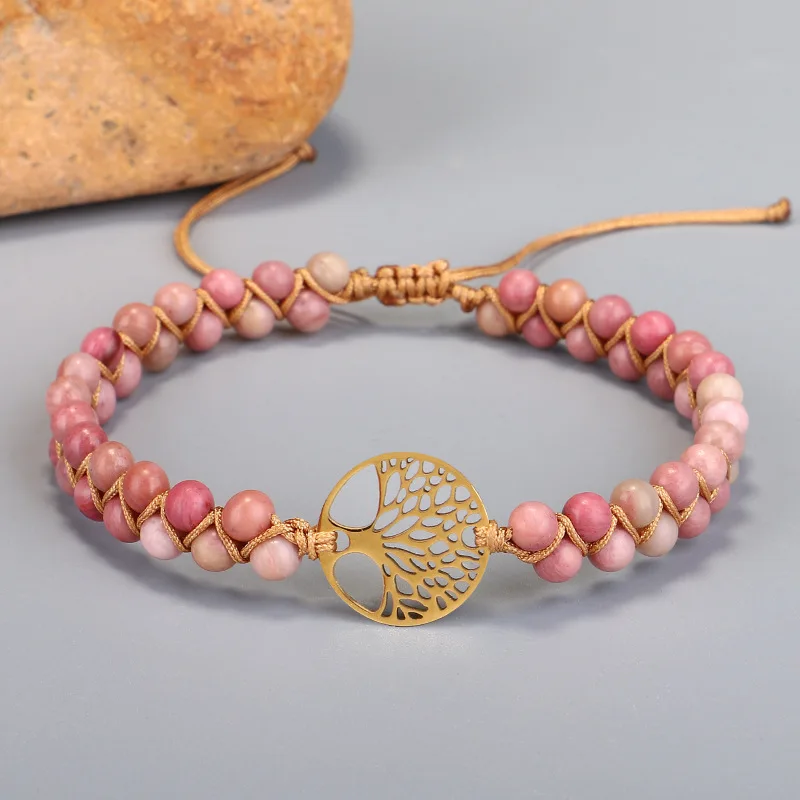 Pulseira Árvore da Vida Dos Chakras de Yoga, Pulseira de Contas de Pedra Natural Tecida À Mão MDUG