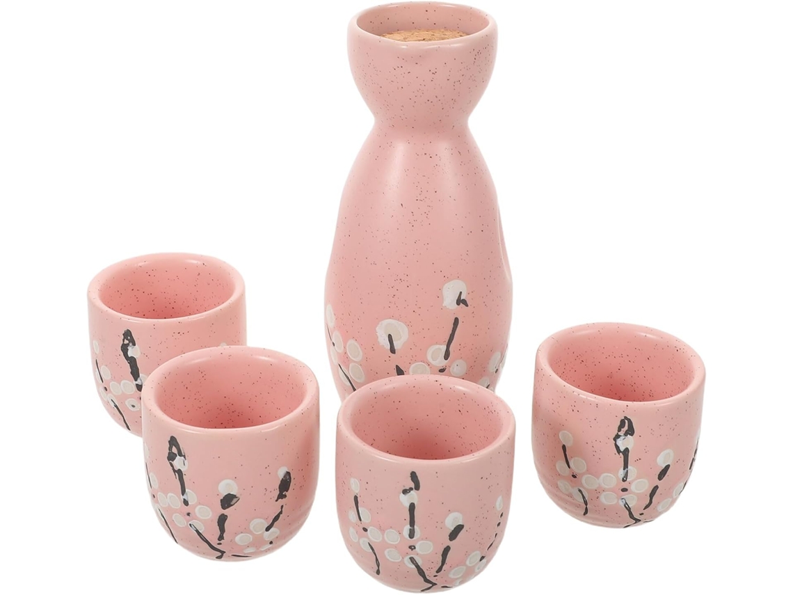 Elegante Conjunto Japonês De Saquê Em Cerâmica, Incluindo Garrafa E Copos. Design Fácil De Limpar