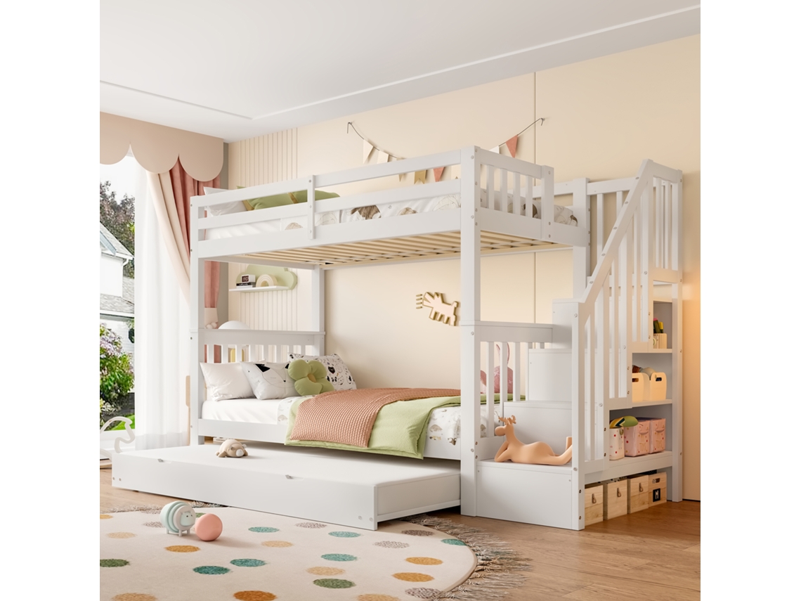 Beliche 90x200 Escada Prateleira Cama Auxiliar Grades Branco