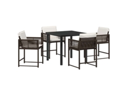 Conjunto de Jantar para Jardim 5 Pcs - Móveis de Jardim para Refeição Castanho Vime Pe HARLANV1