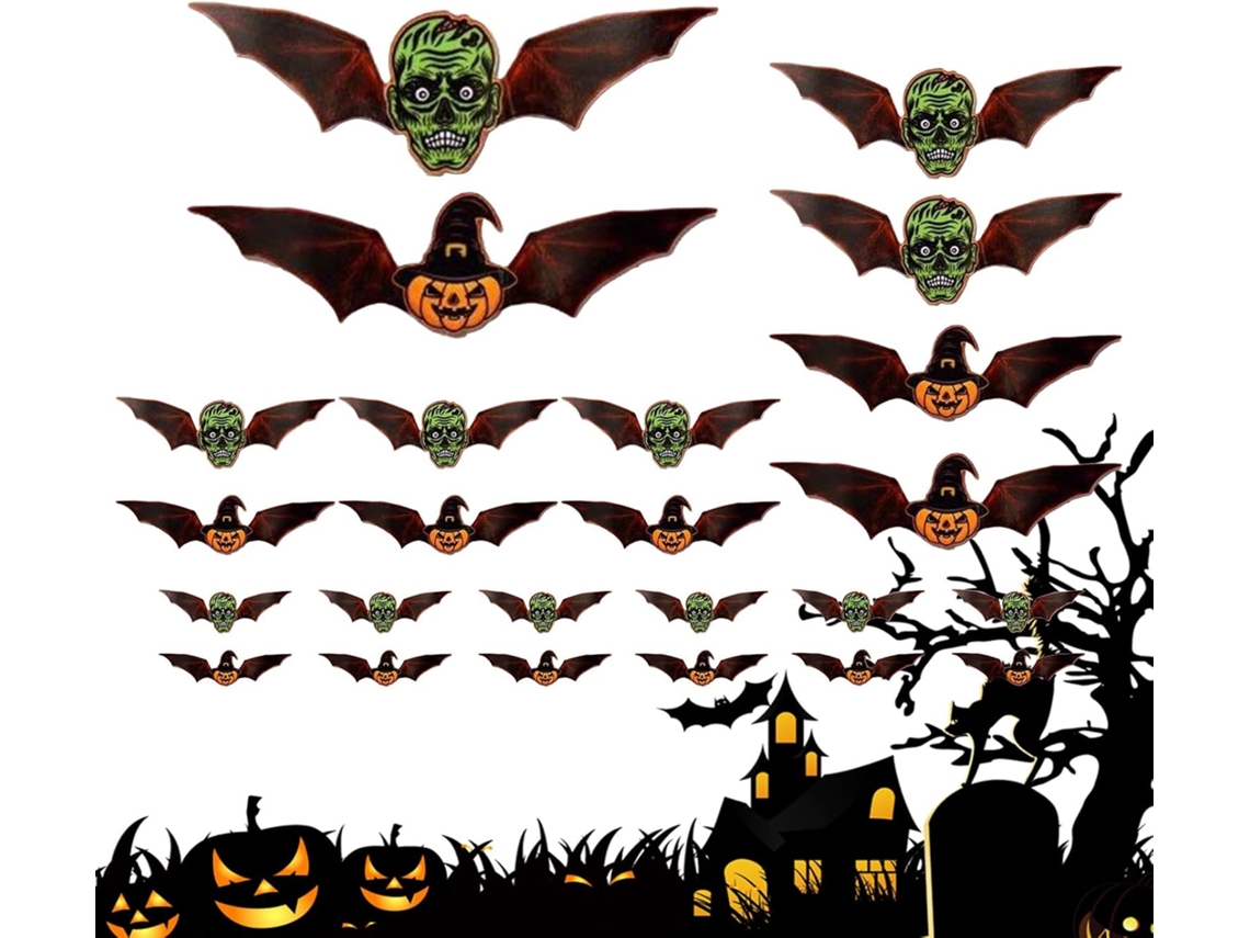 Conjunto de 24 Adesivos Morcego 3d Que Brilham no Escuro para o Halloween Ambientes Internos como Casa Quarto Sala Estar VAYOTOY