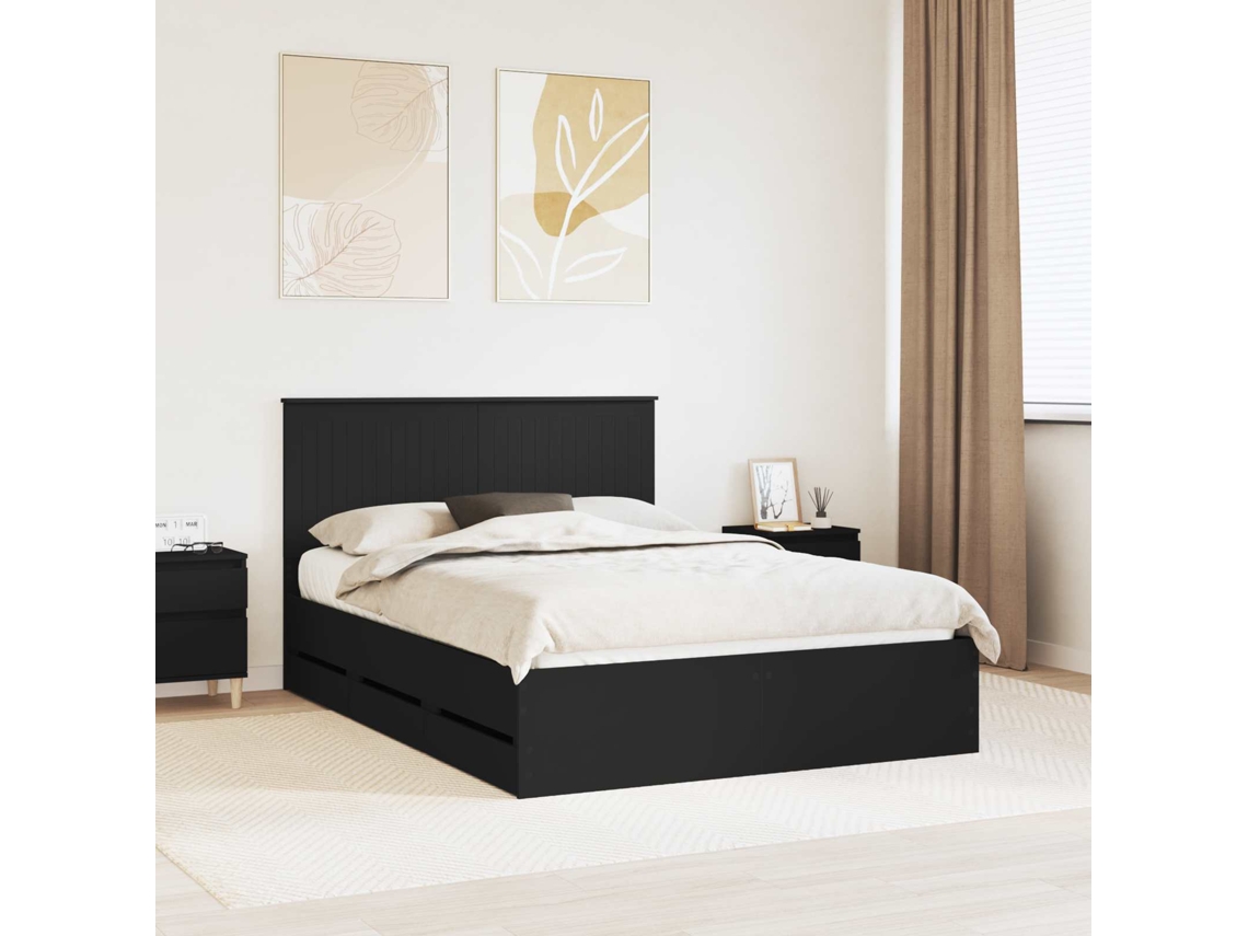 Vidaxl Estrutura Da Cama Preto 140 X 200 Cm Madeira De Engenharia