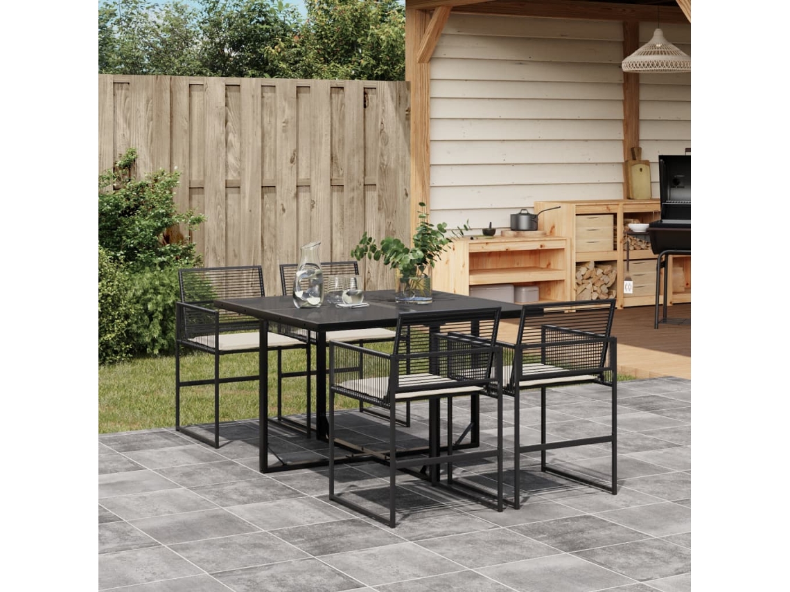 Vidaxl 5 Pcs Conjunto de Jantar P/ Jardim C/ Almofadões Vime Pe Preto