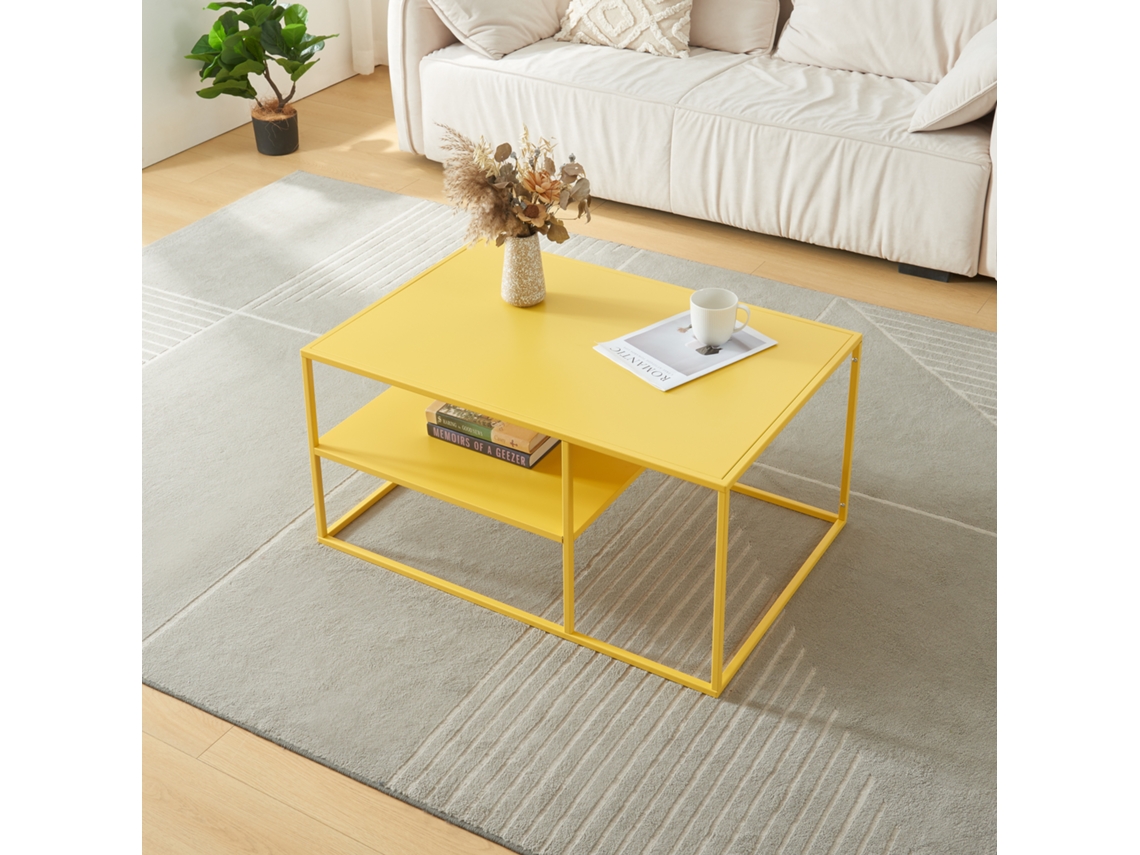 Mesa de Centro Solund Retangular em Aço 45X90X60 Cm Amarela [EN.CASA]