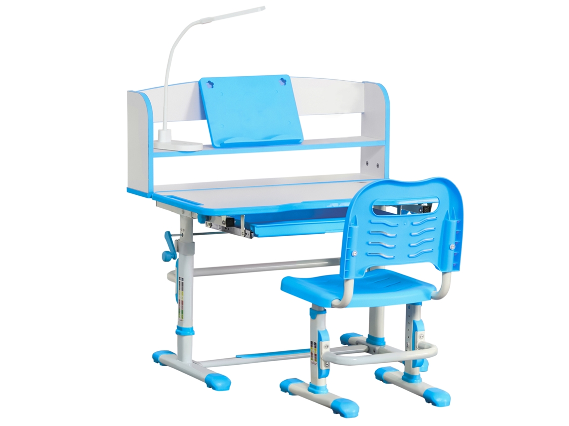 Mesa Escolar ajustável com Luz Led, Suporte para Livros e Porta canetas, Mdf, Pp e Aço, Azul CHEZMOI