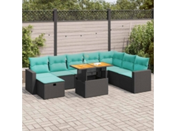 Vidaxl 9 Pcs Conjunto Sofás P/ Jardim Almofadões Vime Pe/acácia Preto