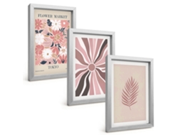 Conjunto De Pinturaspadrões E Geometria De Folhas Florais Moldura Prateada Quadros Para A Sala De Estar Espelharte (3 Peças 20x30 Cm)