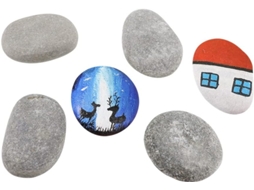 Gravilhas de Praia para Pintar, Gravilhas Planas de Pedra para Pintar Vasos, Pintura Colorida (cinza, 6 Unidades)