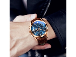 Lurelia Relógio Cronógrafo Masculino, Data/calendário, Luminoso, Couro, Abs, Resistente À Água 30m, Dourado, Castanho