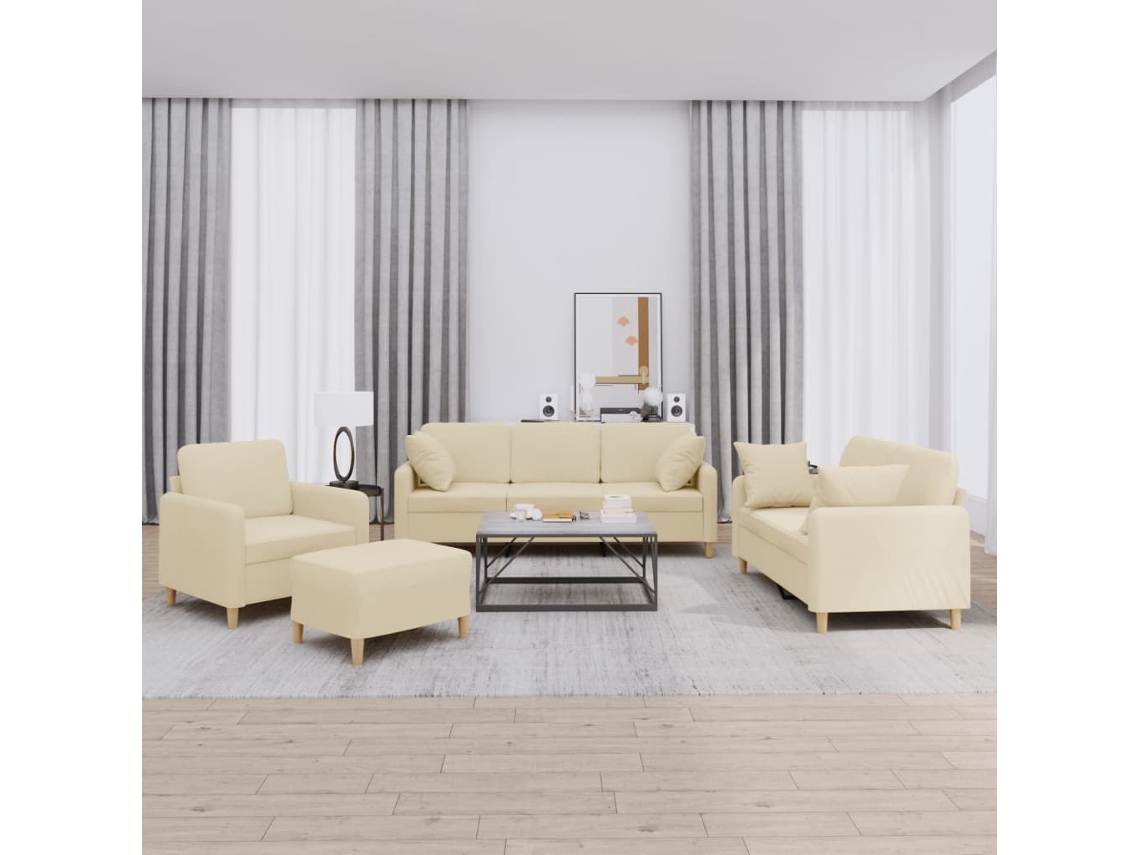 Vidaxl 4 Pcs Conjunto De Sofás Com Almofadas Tecido Cor Creme