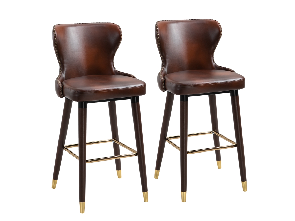 2 Banquinhos Marrons, Couro, Apoio Pés, Bistrô. 52x53x101cm
