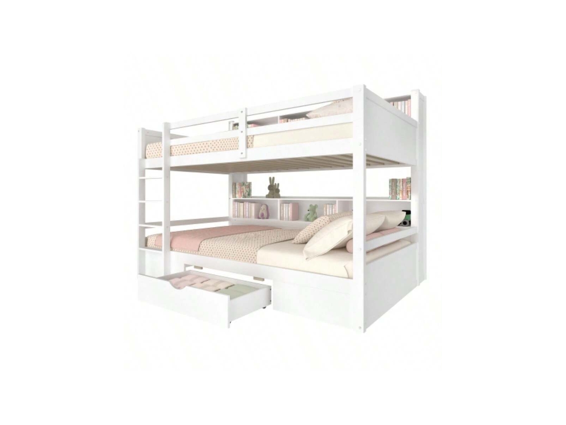 Beliches Sobreloçados 90x200cm, Cama Individual Infantil Com Gavetas E Espaço De Armazenamento, Sem Colchão, Branco