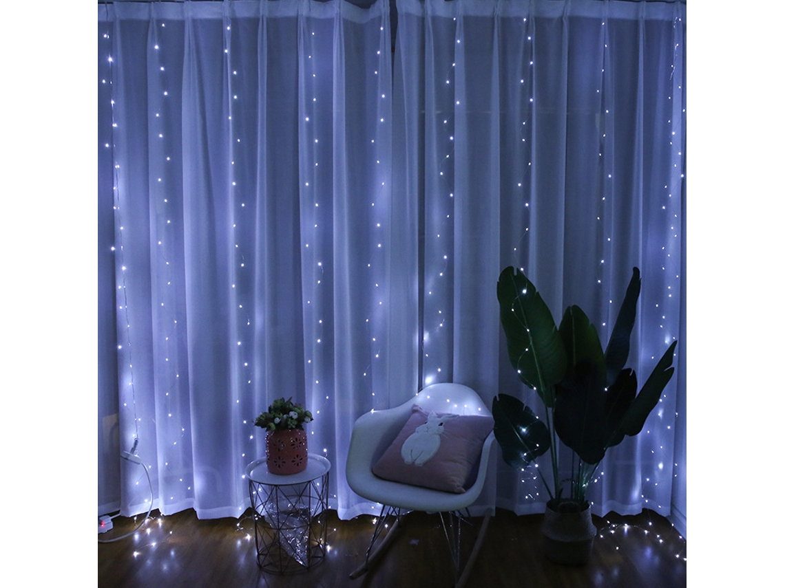 Cortina de Luzes Led , com Controle Remoto Usb, 8 Modos. MDUG (branca, 3m X 3m)