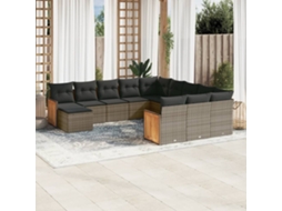 Vidaxl 12 Pcs Conjunto de Sofás Jardim C/ Almofadões Vime Pe Cinzento