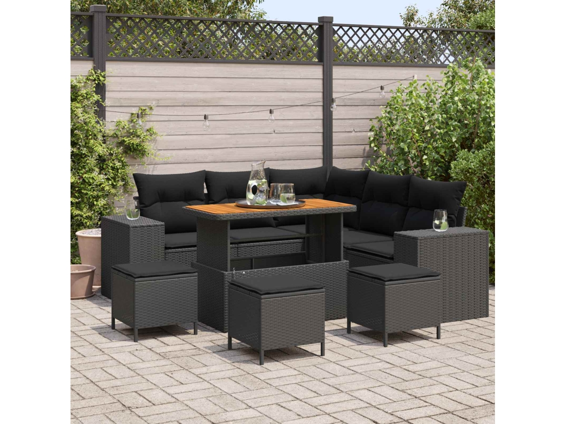 Vidaxl Conjunto De Sofá De Jardim 9 Unid. 8-número De Lugares Preto