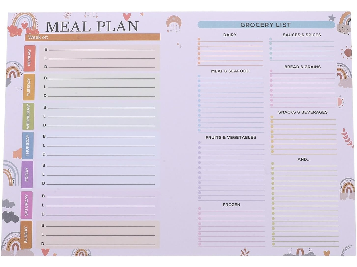 Bloco de Notas Magnético Semanal para Planejamento Refeições, 18 X 25 Cm, B5, Lista Compras Destacável, 52 Pág