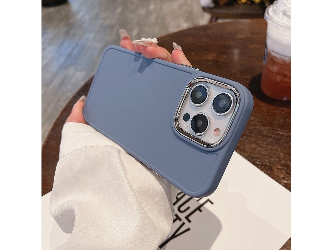 Conjunto De 2 Capas Para Iphone 17 Nas Cores Cinza E Azul, Com Estrutura Metálica E Design Simples.