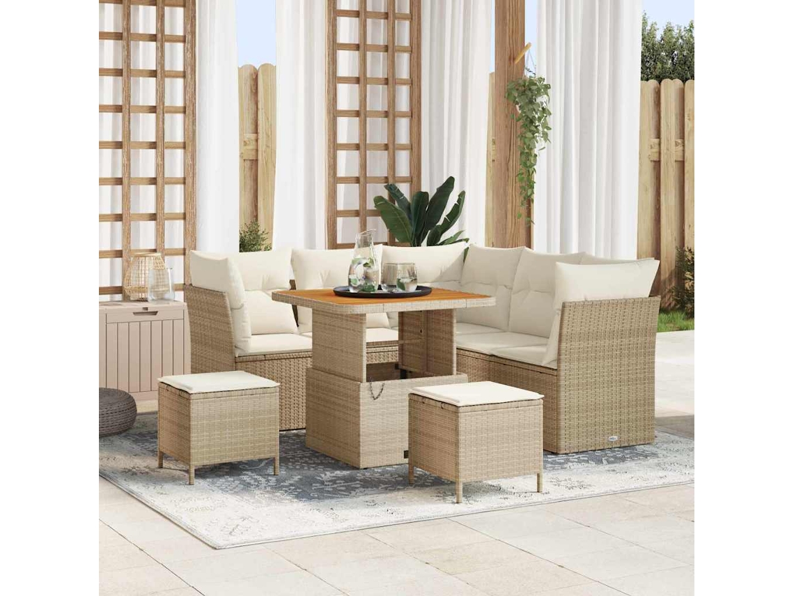 Vidaxl Conjunto De Sofá De Jardim 8 Pcs Bege Vime Pe