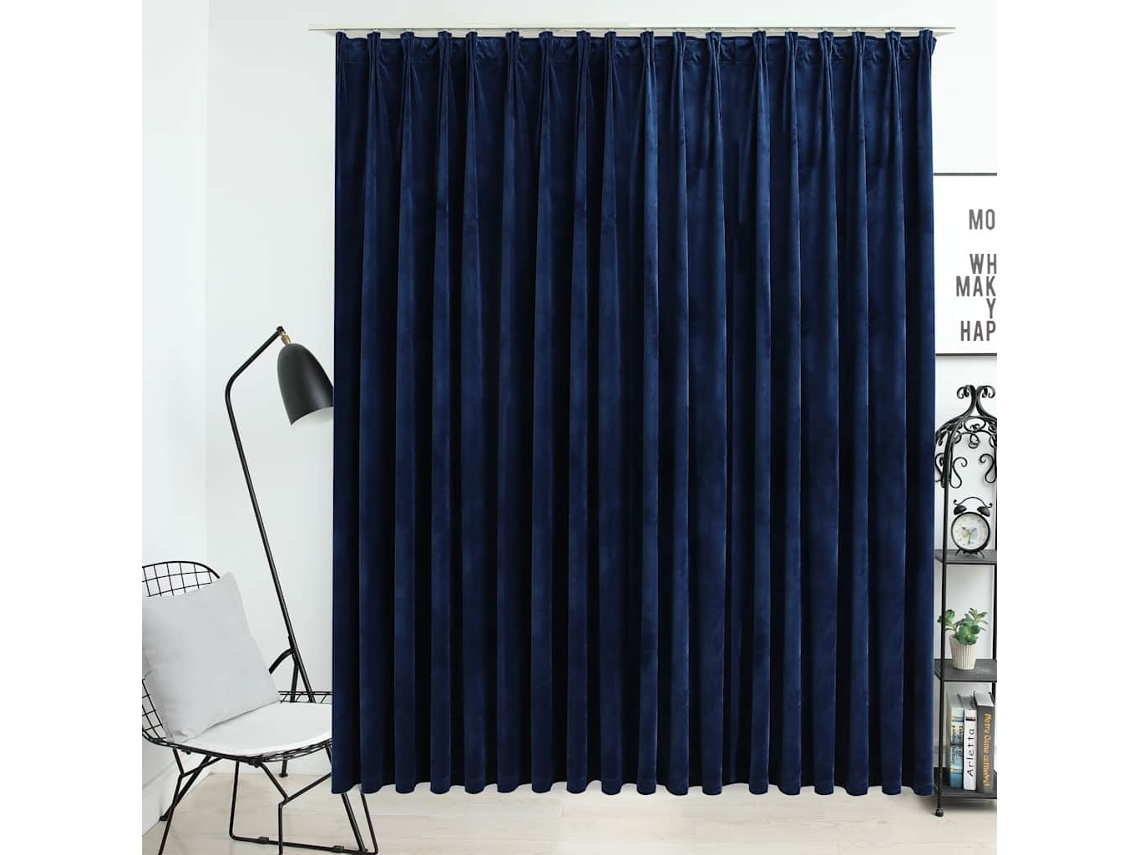 Vidaxl Cortina Blackout Com Ganchos 290x245 Cm Veludo Azul-escuro