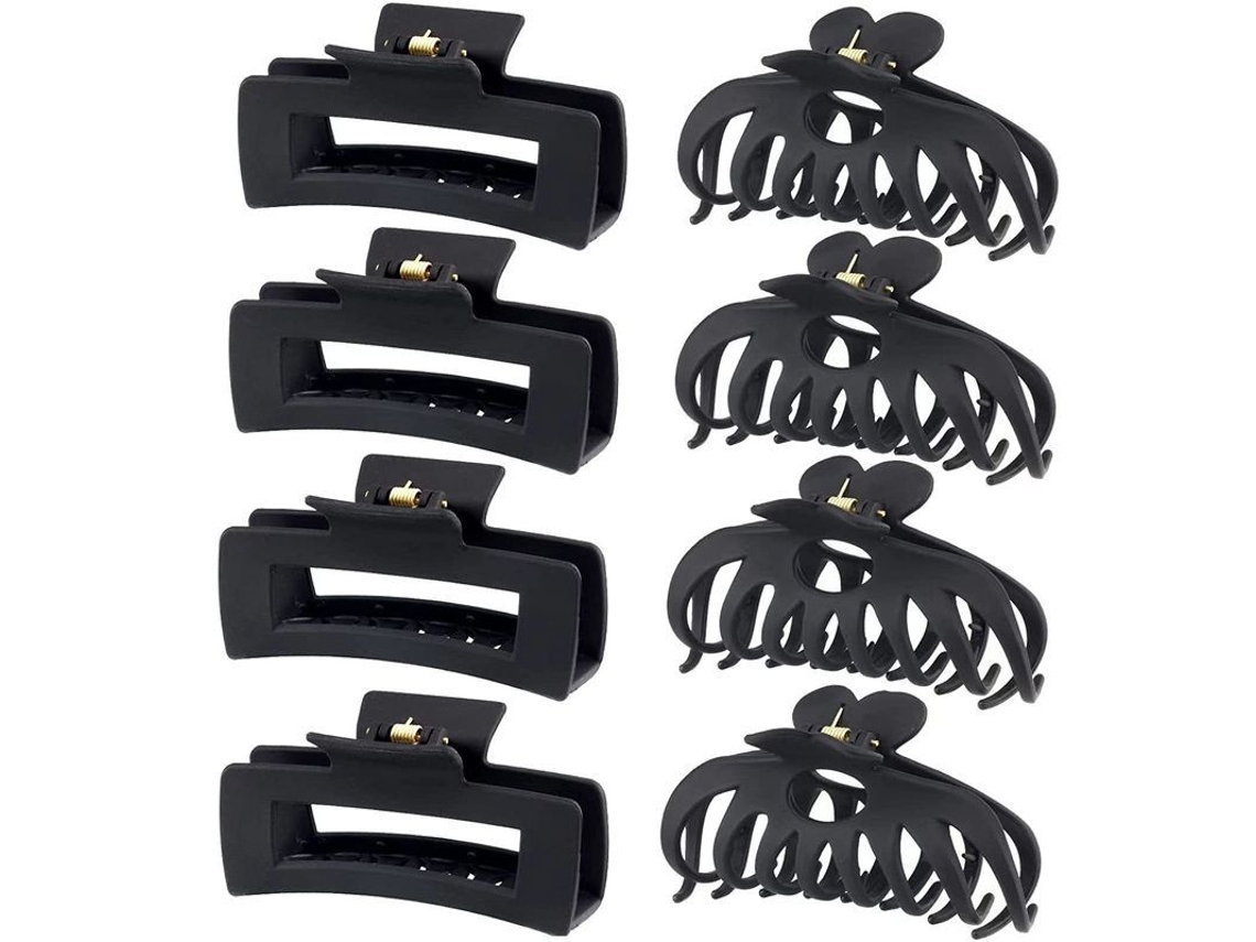 8 Clips de Cabelo Grandes, Preto, 11cm, para Cabelos Grossos, Finos, Cacheados