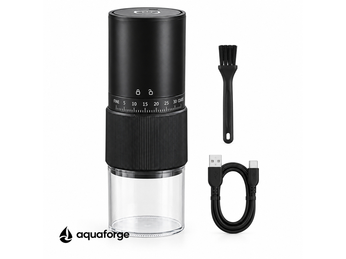 Moinho Elétrico De Café Aquaforge Com Moagem Ajustável Para Café, Preto