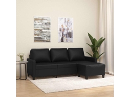 Vidaxl Sofá De 3 Lugares C/ Apoio De Pés 180 Cm Couro Artificial Preto