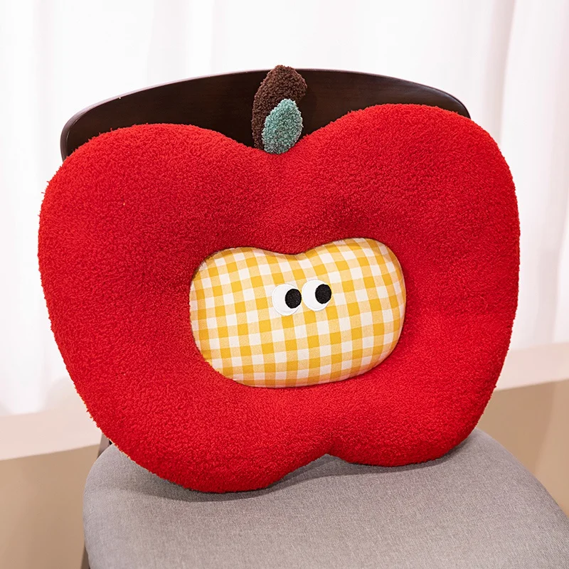 Almofada Decorativa em Formato de Maçã , Almofada Confortável para Adultos. MDUG (48 Cm, Xadrez Amarelo)