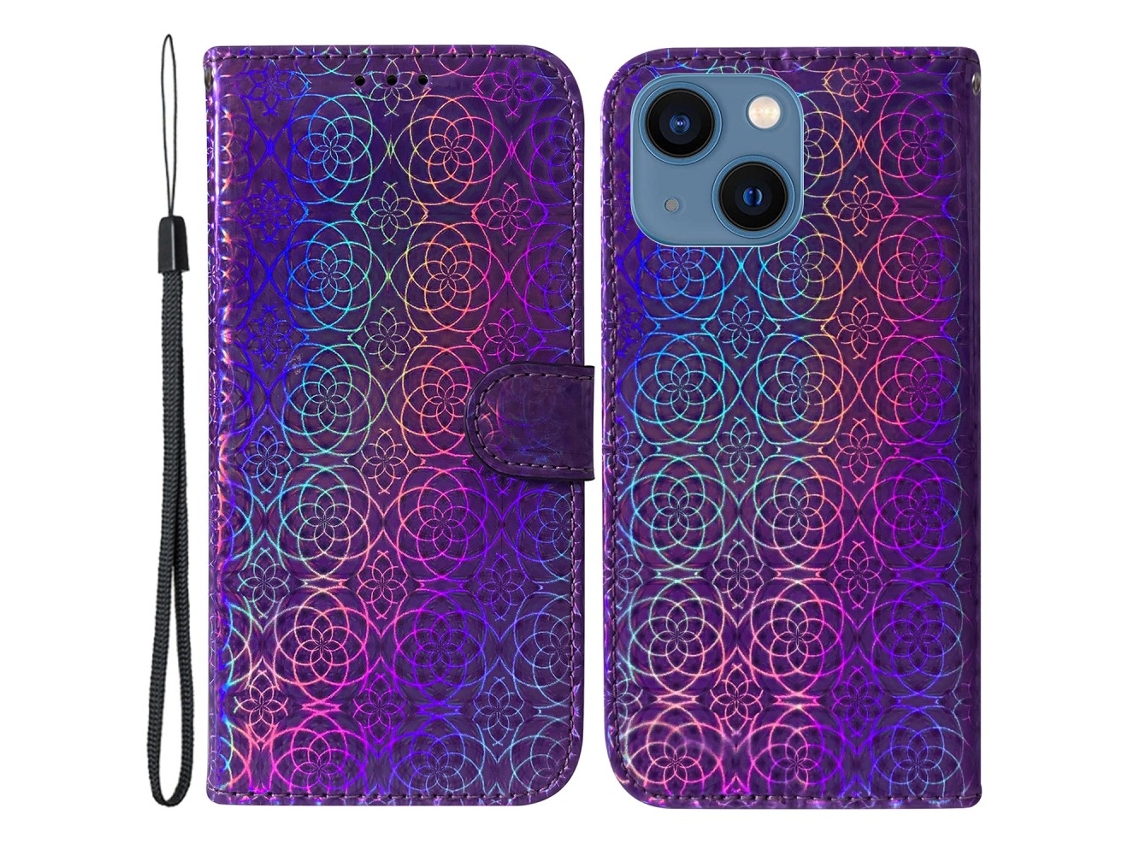 Capa Padrão Flores Para Iphone 15 Plus Pele Sintética Multicor