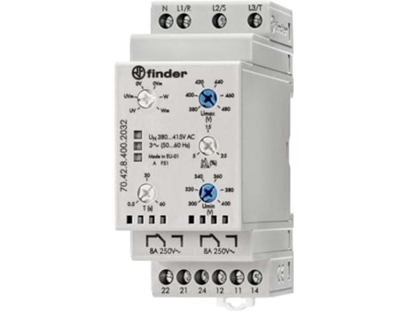 Relé de monitoramento de rede 70.42.8.400.2032 70.42.8.400.2032 Monitoramento de rede trifásica, condutor N Übe Finder (380 415 V/ac)