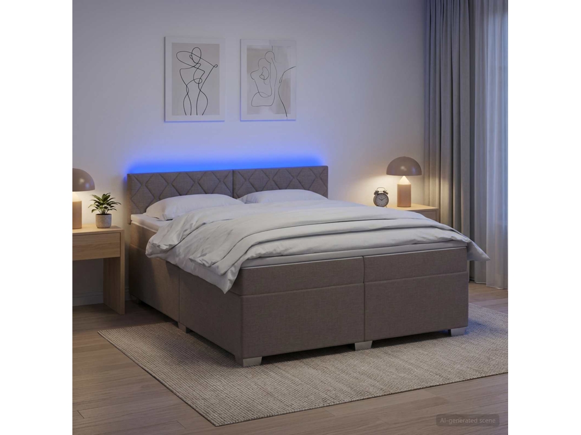 Vidaxl Cama Box Spring Com Colchão E Led Cinzento-acastanhado Tecido