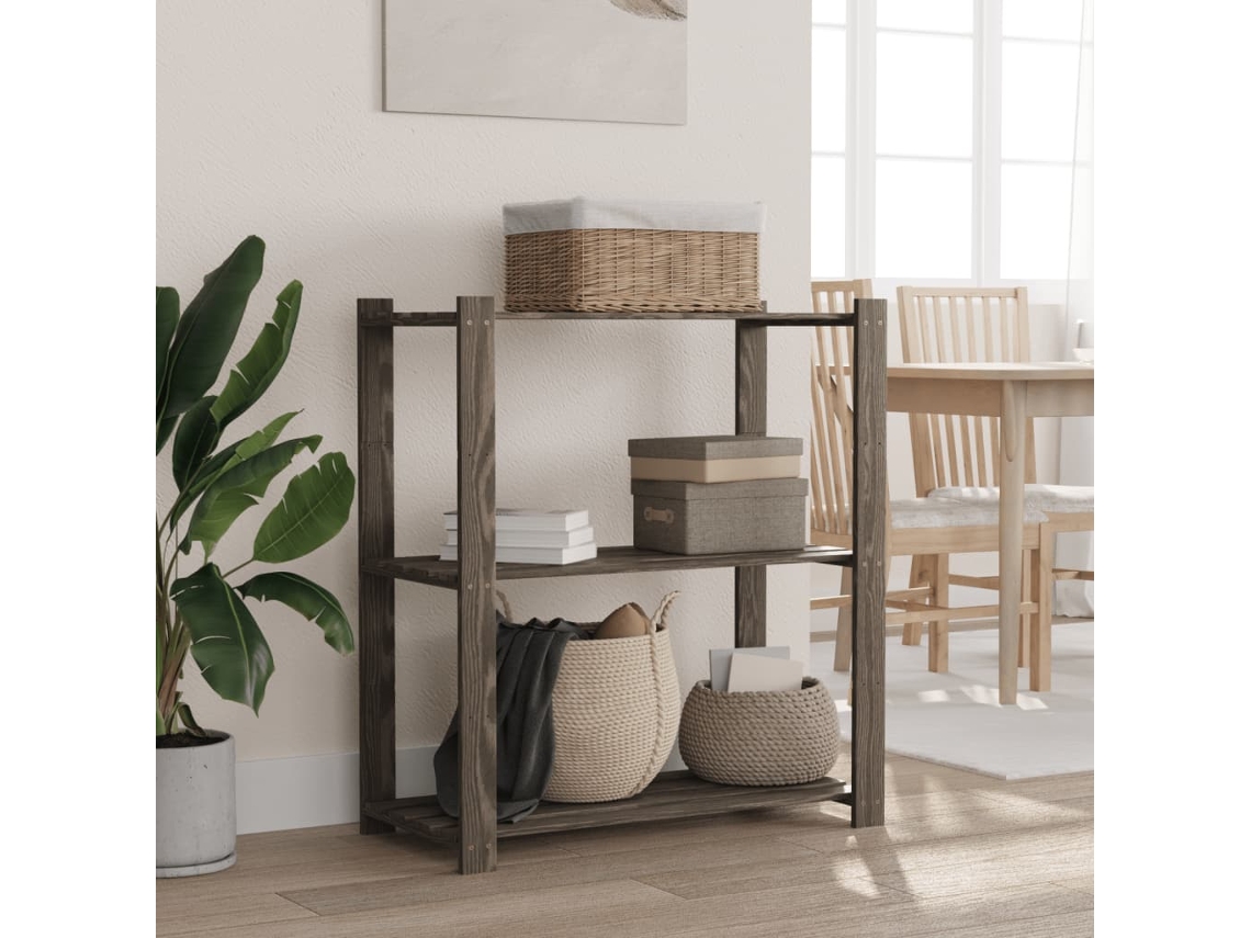 Vidaxl Unidade Arrumação 3 Prateleiras 80x38x90 Cm Pinho Maciço Cinza