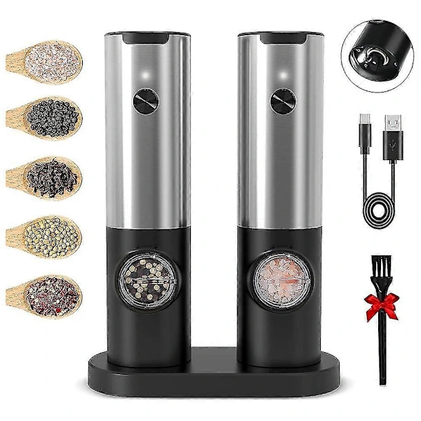Conjunto De Moedor Elétrico Recarregável Sal E Pimenta Com Base Carregamento Dupla, Cabo Usb E Função Automática