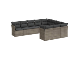 Conjunto de 10 Sofás de Jardim com Almofadas Vime Pe Cinza MAISON EXCLUSIVE