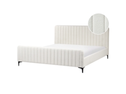 Cama De Casal Beliani Lunan De Bouclé Branco Creme 180x200