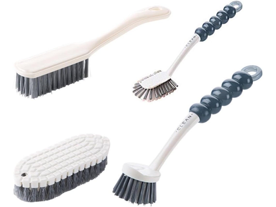 Conjunto De 4 Escovas Limpeza Flexíveis Plástico, Práticas E Fáceis De Usar, Com Cabo Ergonômico, Para Banheiro E