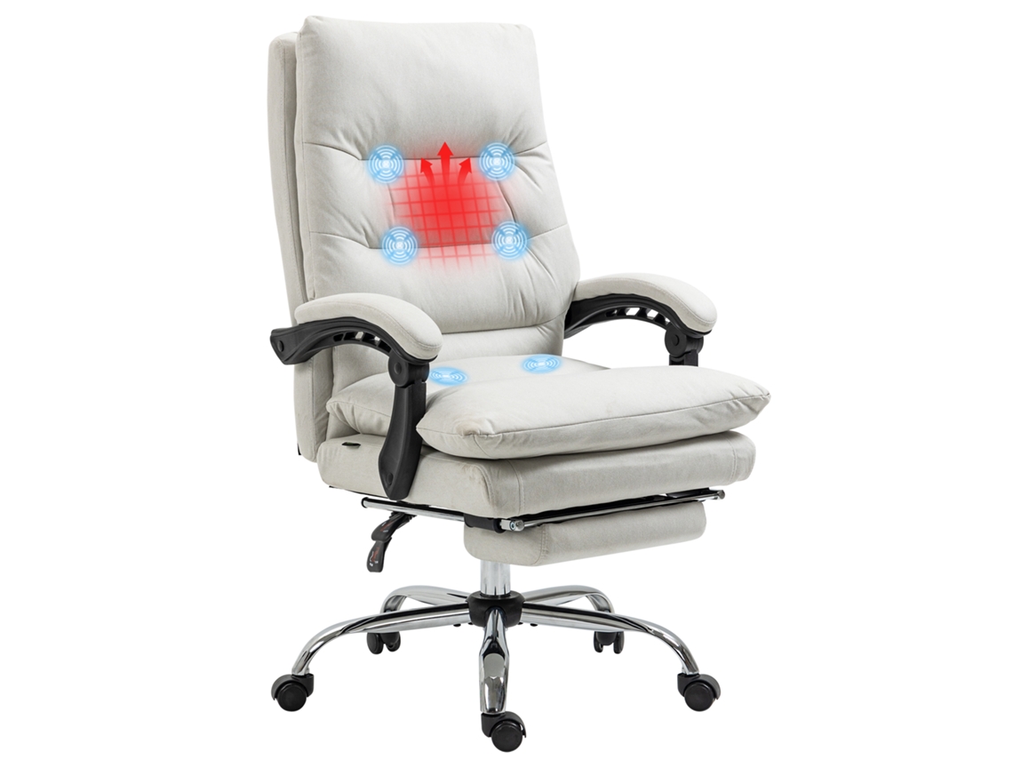 Cadeira De Escritório Branco Crème 65x72x109-117 Cm, Massagem E Aquecimento Em Couro Sintético