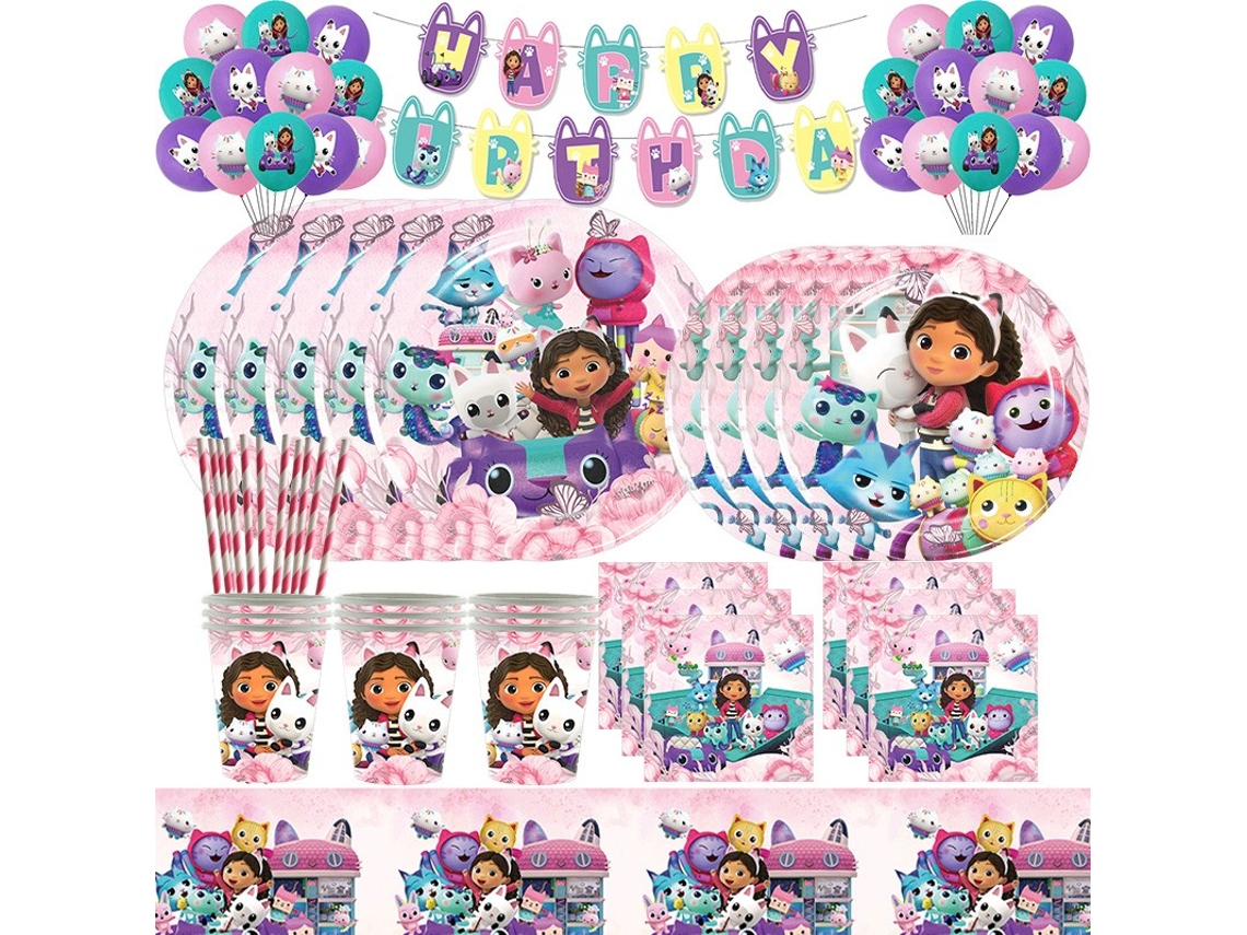 Nova Gabby Dollhouse Cats Decoração De Festa De Aniversário Balões Talheres Copos Prato Guardanapo Kit Decoração Meninas Lembrancinhas Suprimentos De