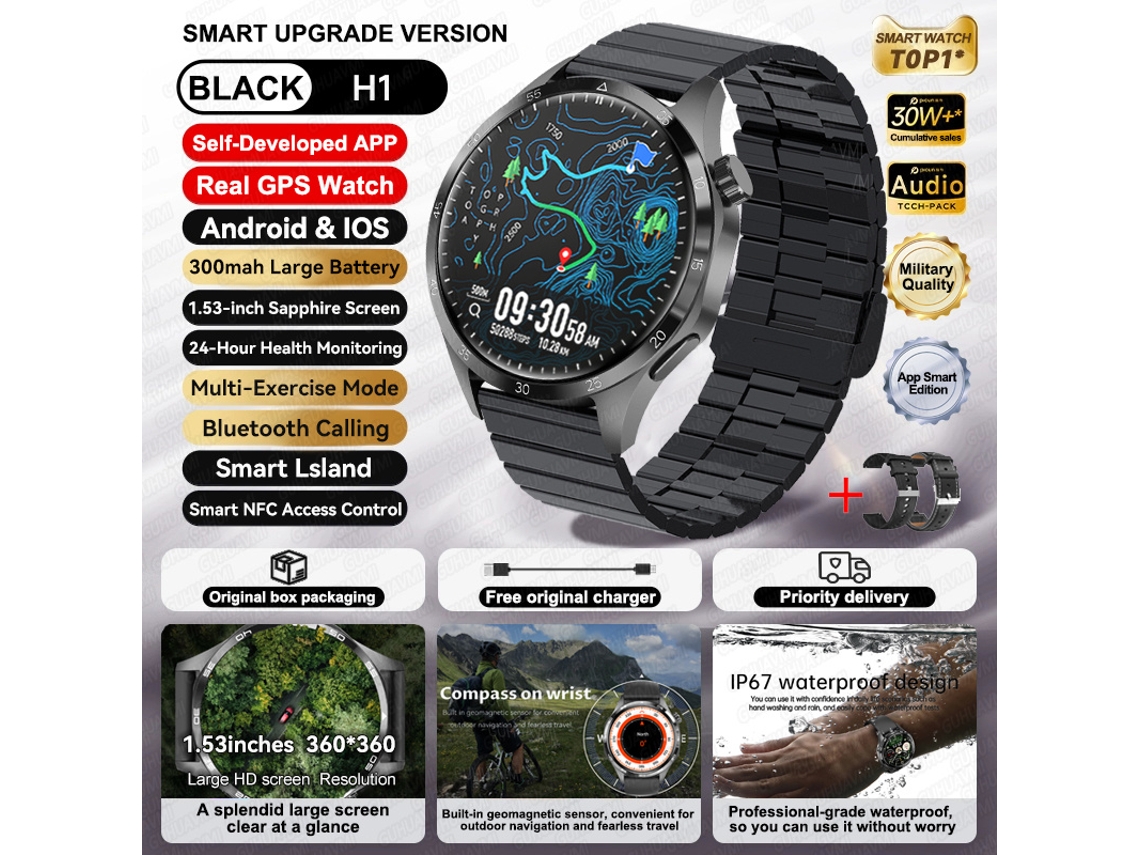 Novo, Watch 5 Pro Gps Fitness Tracker Nfc 1,53 Polegadas Amoled Hd À Prova Dágua Bluetooth Mdug