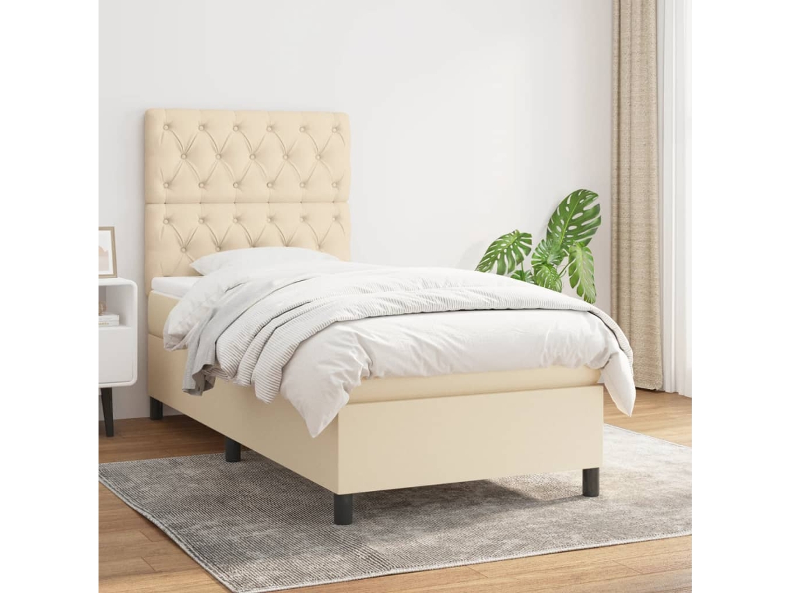 Vidaxl Cama Com Molas/colchão 80x200 Cm Tecido Cor Crème