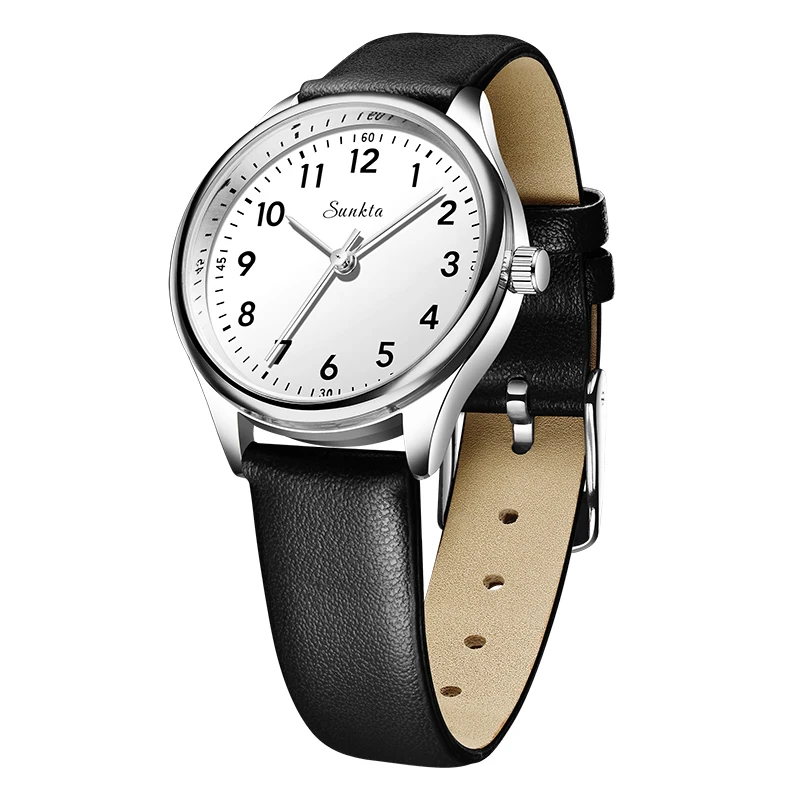Relógio De Quartzo (preto E Branco), Pulseira Casual De Couro, Pulseira Feminina À Prova D'água.