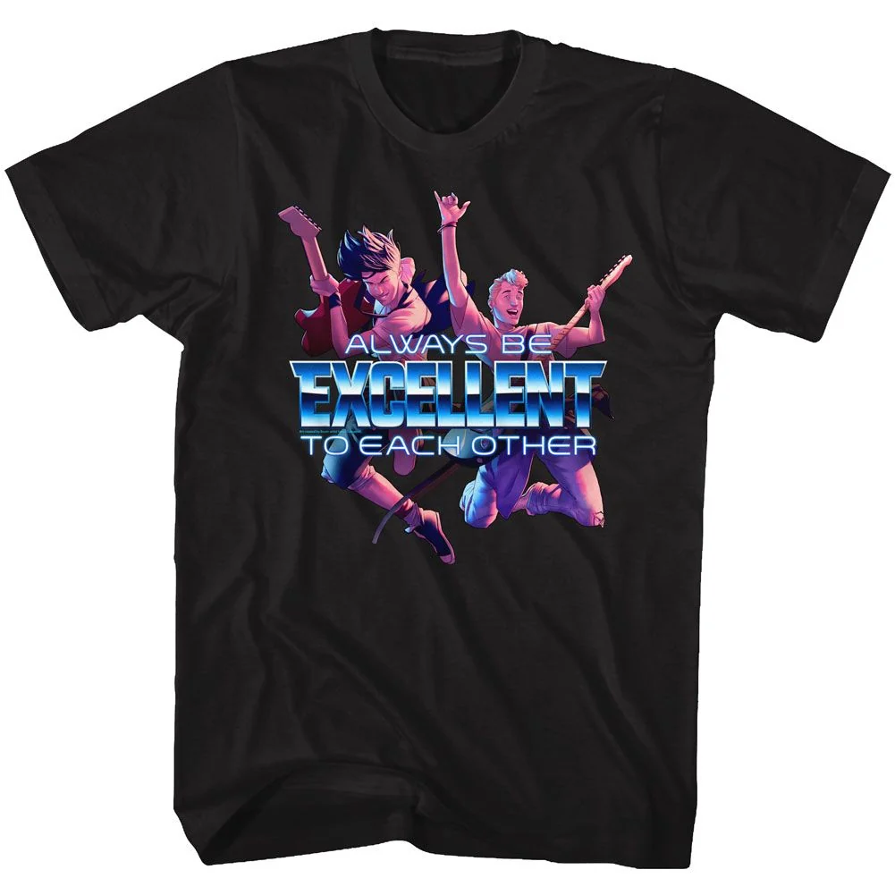 Rockinstone Bill And Ted Always Excellent Black Adult T-shirt Size:xl