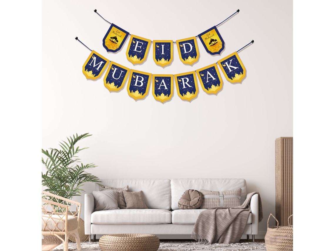 Bandeirola Blue Gold (decoração De Ambiente) (arranjo De Estrelas E Lua) Eoocoo