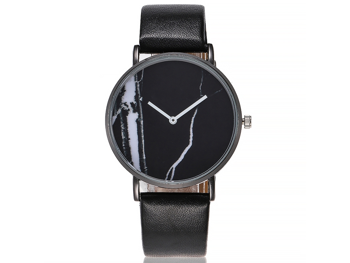 Reloj De Cuarzo Unisex Con Dial Redondo Y Correa De Pu Patrón Marmol Vansvar Negro
