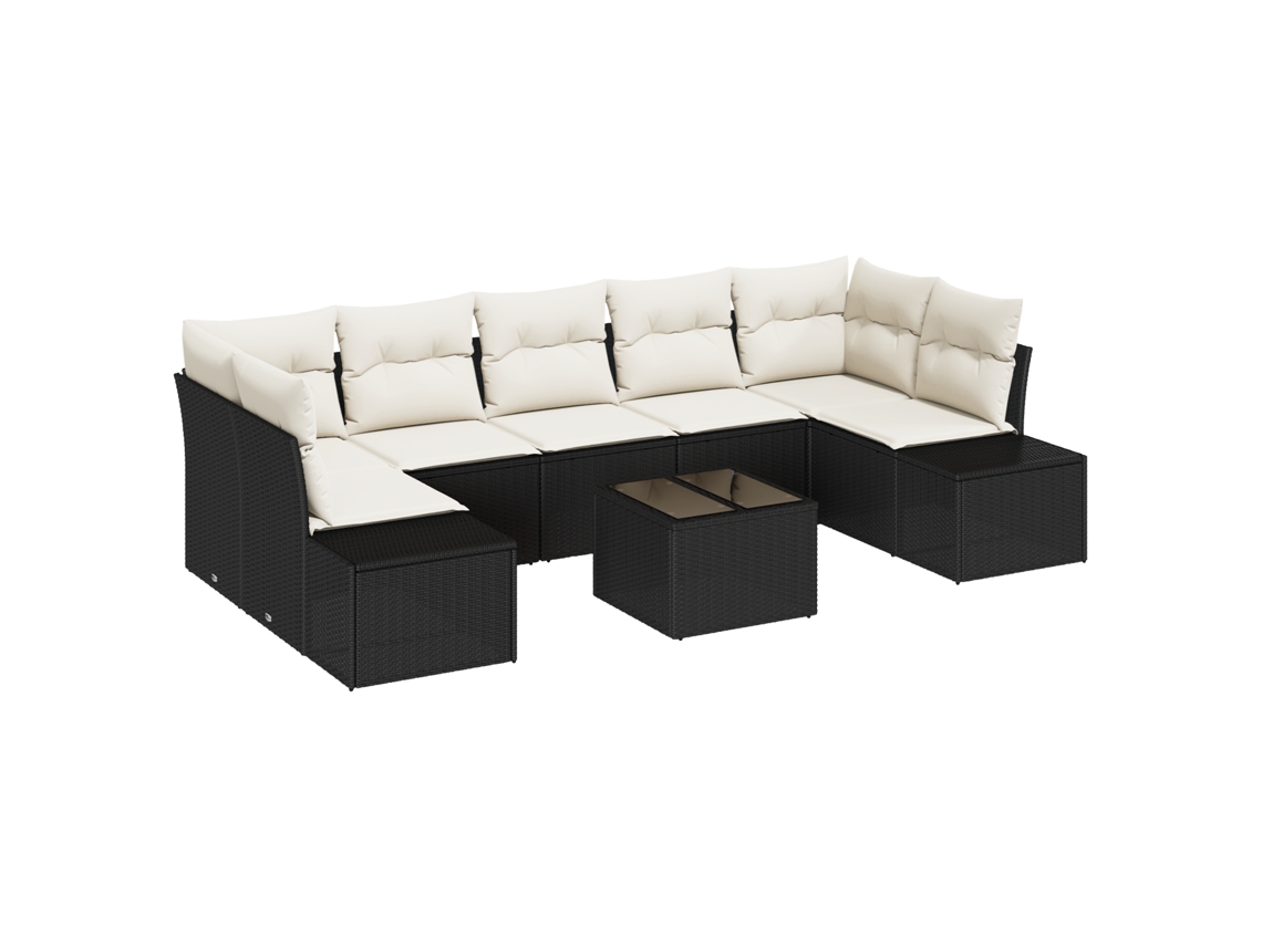 Conjunto 8 Conjunto De Sofá De Jardim Vidaxl Preto Vime Pe (239 X 62 X 69 Cm)
