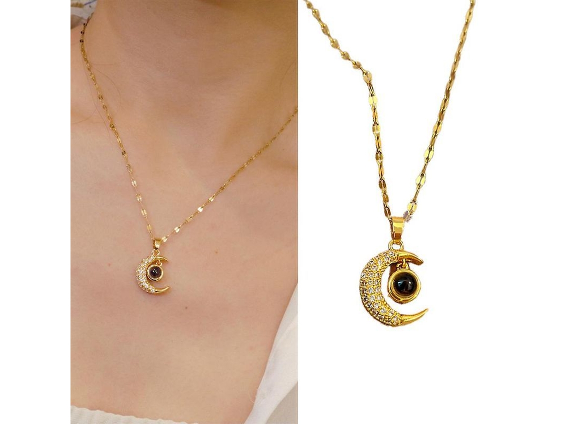2026 colgante Luna Crescente Collar Cadena Clavícula 100 Idiomas Te Amo Regalo para Mujer