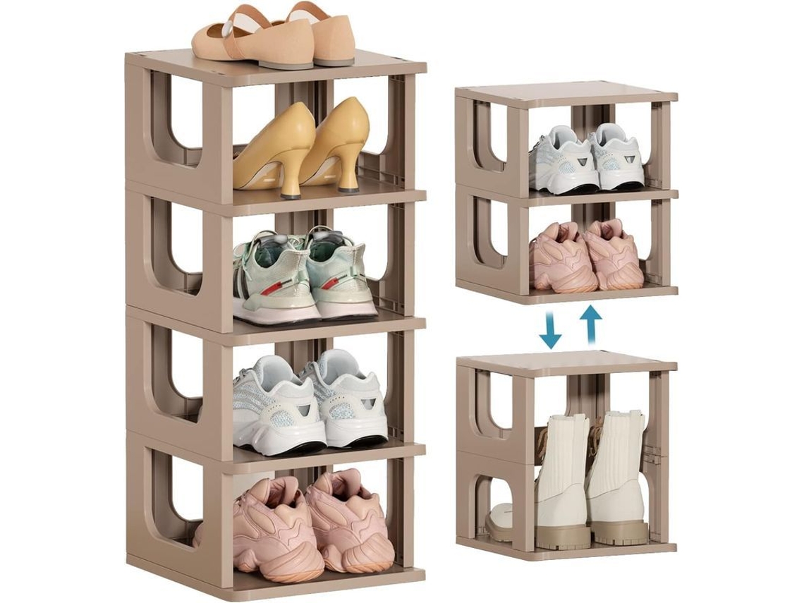Prateleira Empilhável Sapatos 5 Andares Plástico Café