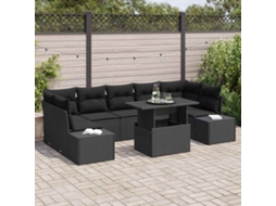Vidaxl Conjunto De Sofás Com Almofada Manual 8 Pcs Preto Vime Pe