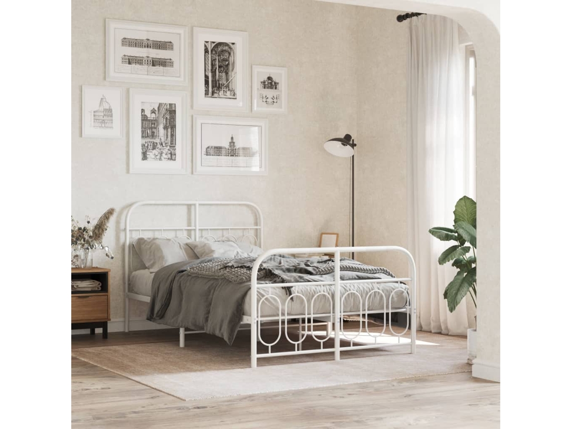 Vidaxl Estrutura De Cama Com Cabeceira E Pés 120x200 Cm Metal Branco