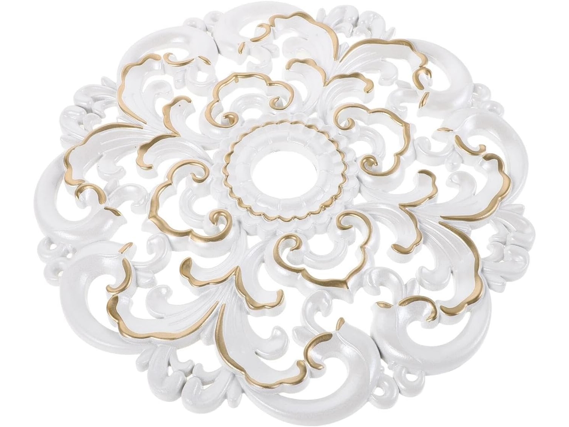 Anel Medalhão Redondo Branco Em Ps Para Ventiladores De Teto E Lustres.