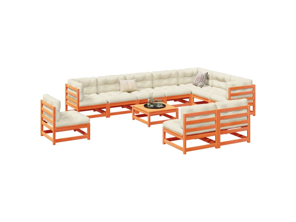 11 Pcs Conjunto Sofás De Jardim Madeira De Pinho Castanho Mel Dkd Home Decor